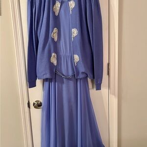 Blue Midi Dress with Matching Cardigan - Classic Women’s Set